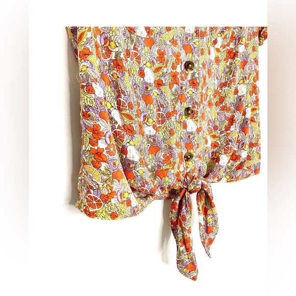 Anthropologie Maeve Button Down Citrus Tie Shirt Sz 8 - Picture 8 of 13